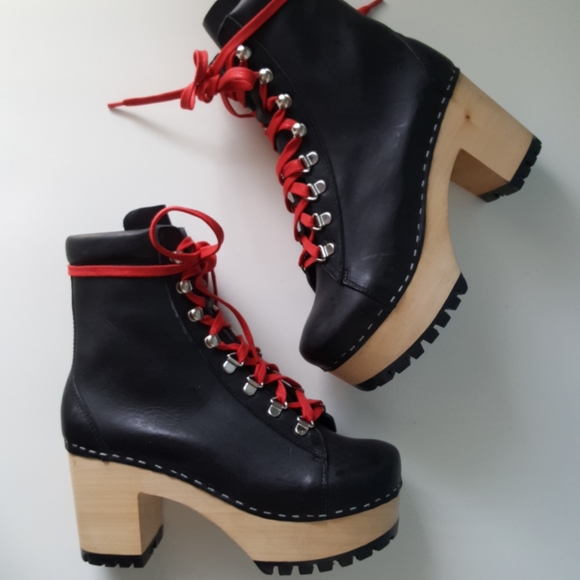Swedish Hasbeens Shoes - NEW Swedish Hasbeens Hiking Boot Platform Clog 37